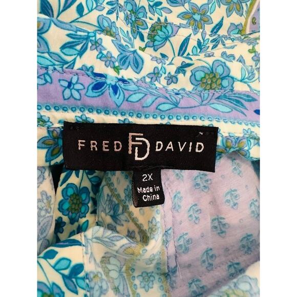 Fred David Womens Button Up Patchwork Top Size 2X Cottage Bohemian Floral Artsy - Picture 6 of 9